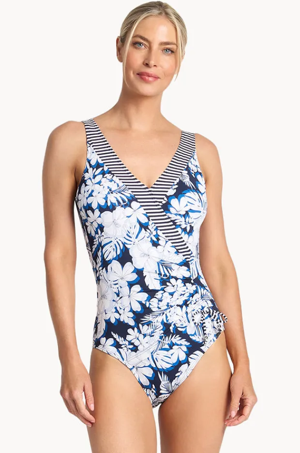 Women Jantzen Anchor Gathered Surplice One Piece