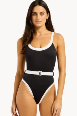 Women Seafolly Bandwave Belted Retro Tank One Piece
