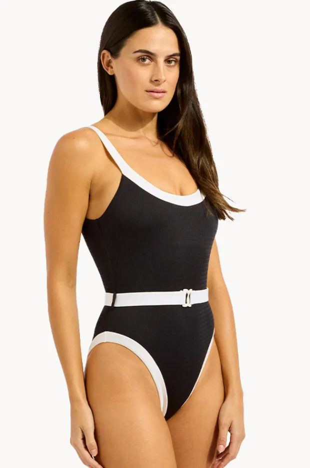 Women Seafolly Bandwave Belted Retro Tank One Piece