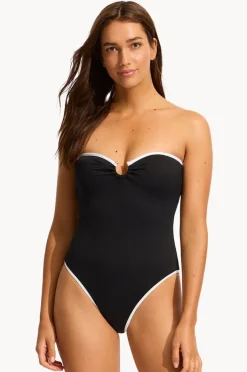 Women Seafolly Beach Bound Ring Front Bandeau One Piece