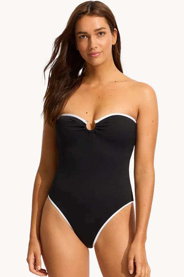 Women Seafolly Beach Bound Ring Front Bandeau One Piece