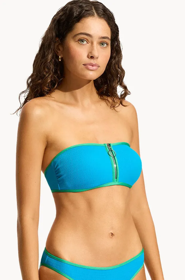 Women Seafolly Beach Bound Zip Front Bandeau