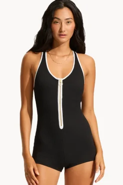 Women Seafolly Beach Bound Zip Front Boyleg