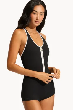 Women Seafolly Beach Bound Zip Front Boyleg