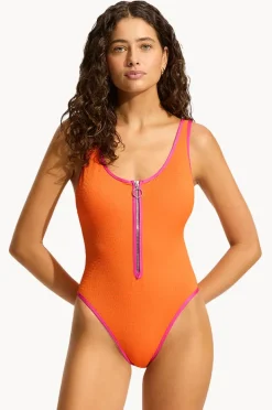 Women Seafolly Beach Bound Zip Front Retro One Piece