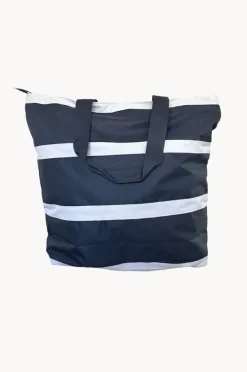 Women Cherry Red Block Stripe Nylon Beach Bag