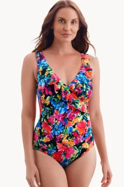 Women Longitude Blooming Bouquet Ruffle Cross Over One Piece