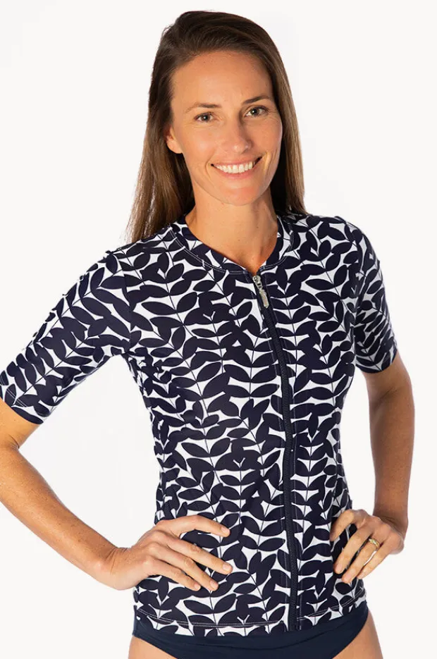 Women Babes In The Shade Blue Acacia Short Sleeve Suntop