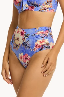 Women Sea Level Blue Hawaii Gathered High Waist Pant
