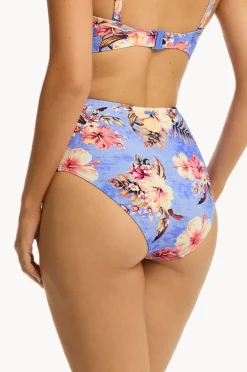 Women Sea Level Blue Hawaii Gathered High Waist Pant