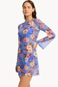 Women Sea Level Blue Hawaii Mesh Short Dress