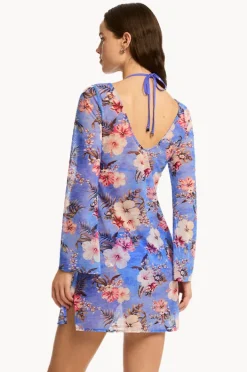 Women Sea Level Blue Hawaii Mesh Short Dress