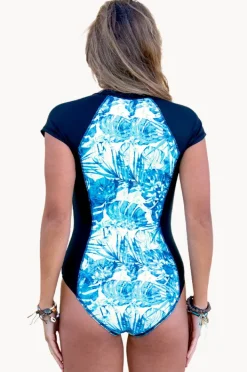 Women Salty Ink Blue Hawaii Short Sleeve Sunsuit