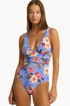 Women Sea Level Blue Hawaii Spliced One Piece
