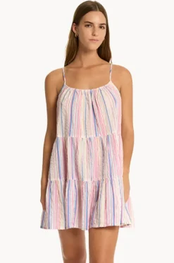 Women Sea Level Boho Stripe Tie Back Short Sundress