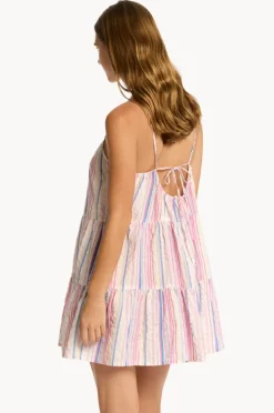 Women Sea Level Boho Stripe Tie Back Short Sundress