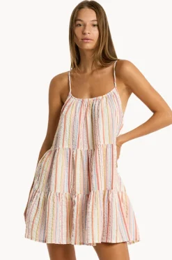 Women Sea Level Boho Stripe Tie Back Short Sundress