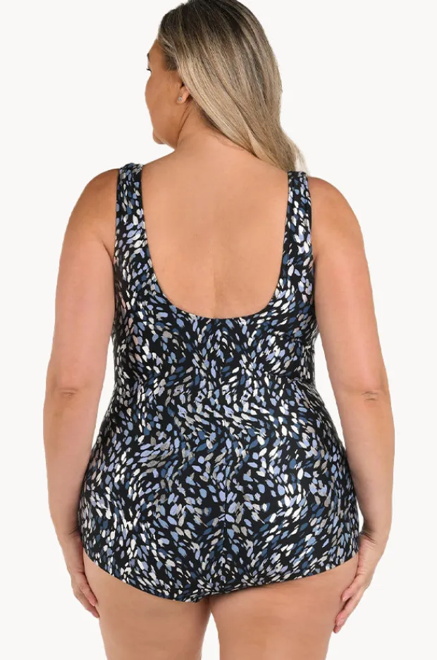 Women Maxine Brushstroke Shimmer Shirred One Piece +
