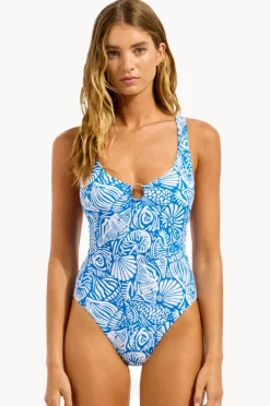 Women Seafolly C Shells Ring Front Halter One Piece