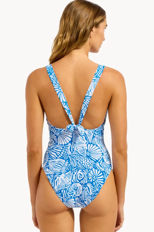Women Seafolly C Shells Ring Front Halter One Piece