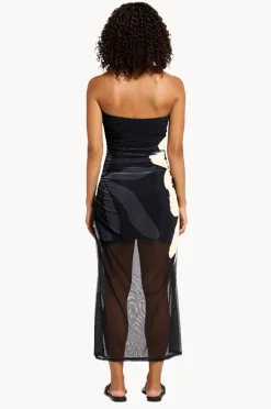 Women Jets Cactus Garden Mesh Strapless Dress