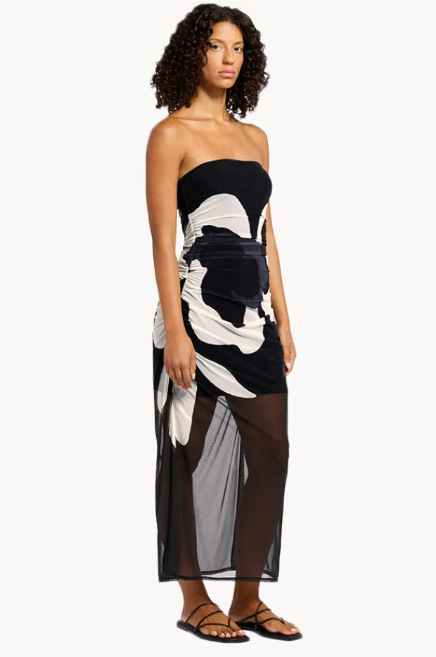 Women Jets Cactus Garden Mesh Strapless Dress
