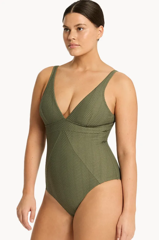 Women Sea Level Caracus Scoop Back Panel Line One Piece