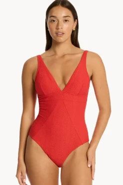 Women Sea Level Caracus Scoop Back Panel Line One Piece