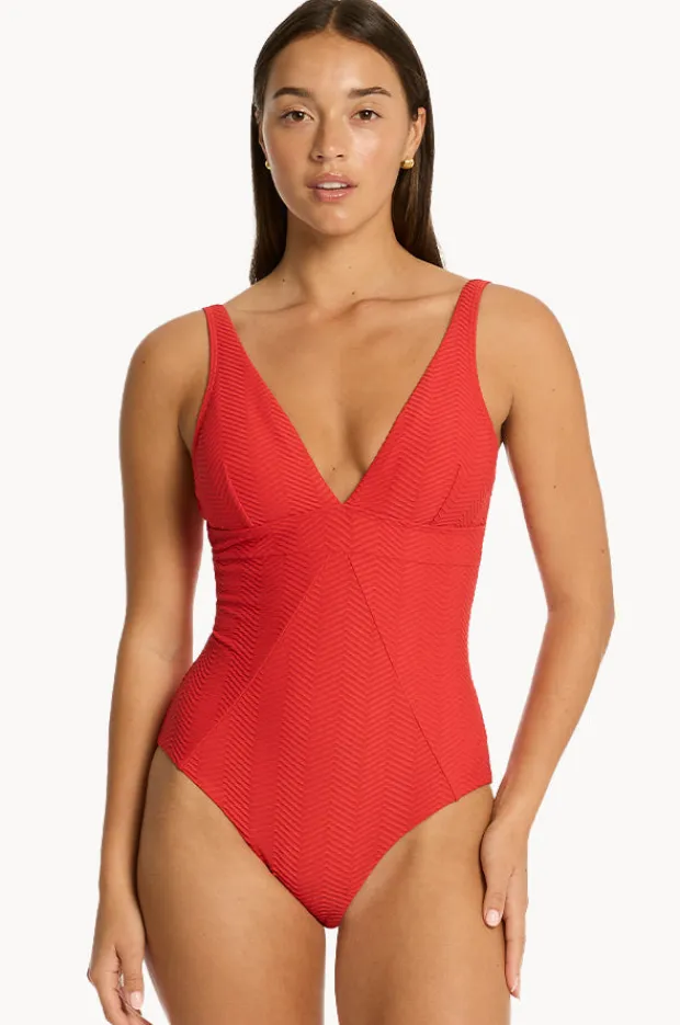 Women Sea Level Caracus Scoop Back Panel Line One Piece