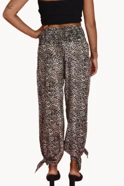 Women Go Girl Cheetah Long Rouched Tie Pants