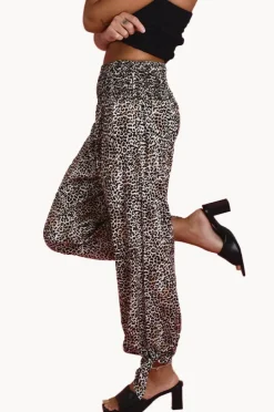 Women Go Girl Cheetah Long Rouched Tie Pants