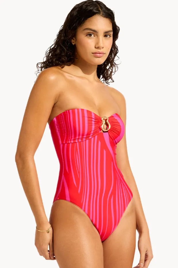 Women Seafolly Coastline Ring Front Bandeau One Piece