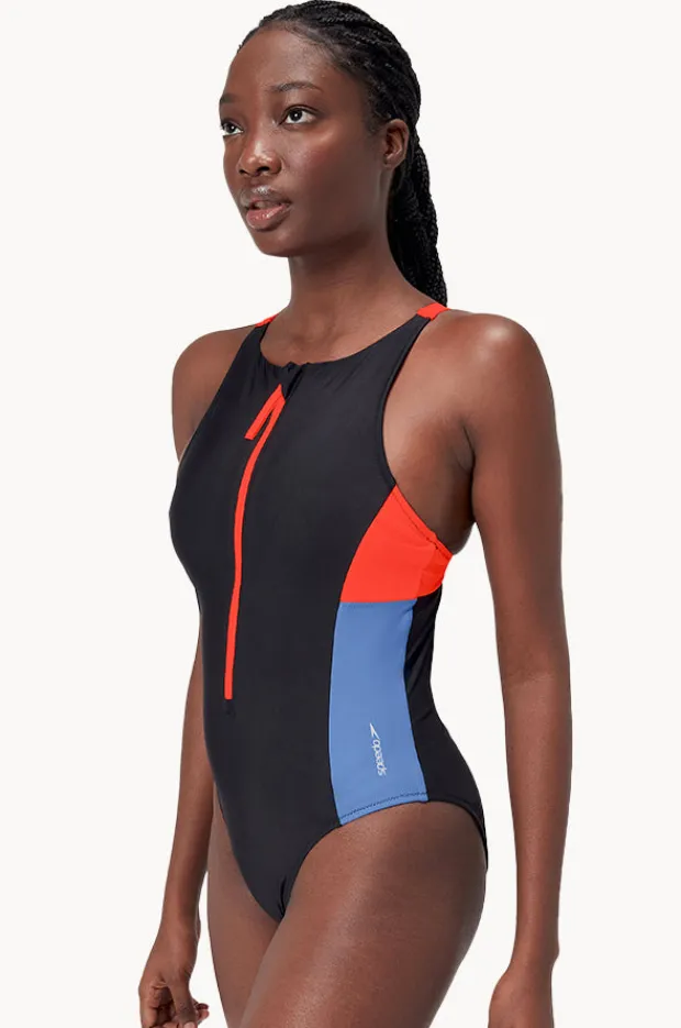Women Speedo Colourblock Zip One Piece