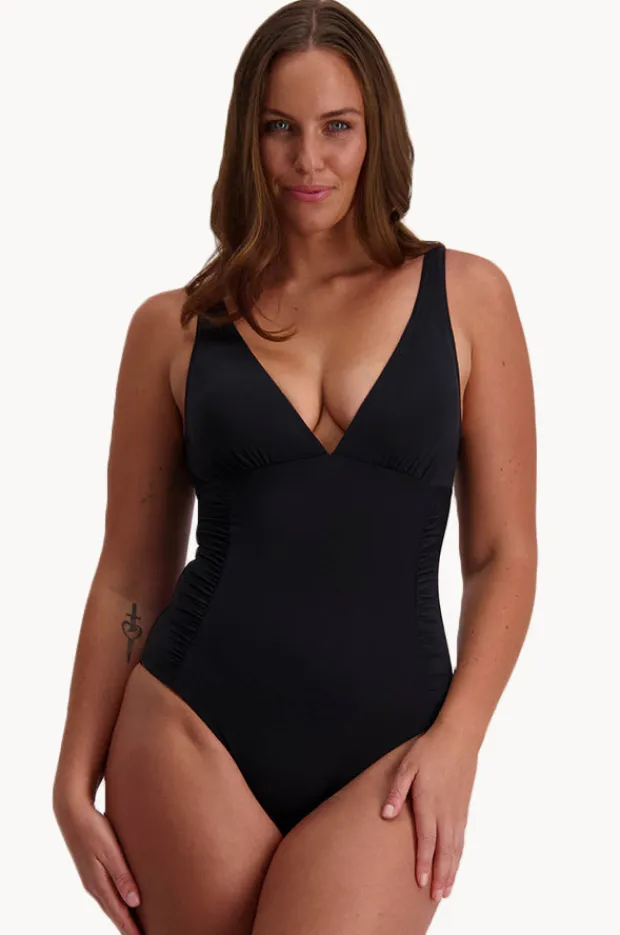 Women Moontide Contours Side Ruched Plunge One Piece