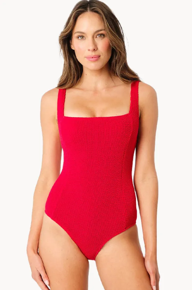 Women Une Piece Crinkle Classic Square Neck One Piece