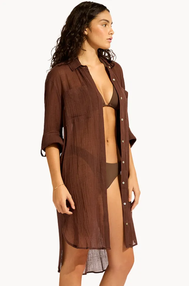 Women Seafolly Crinkle Twill Beach Shirt