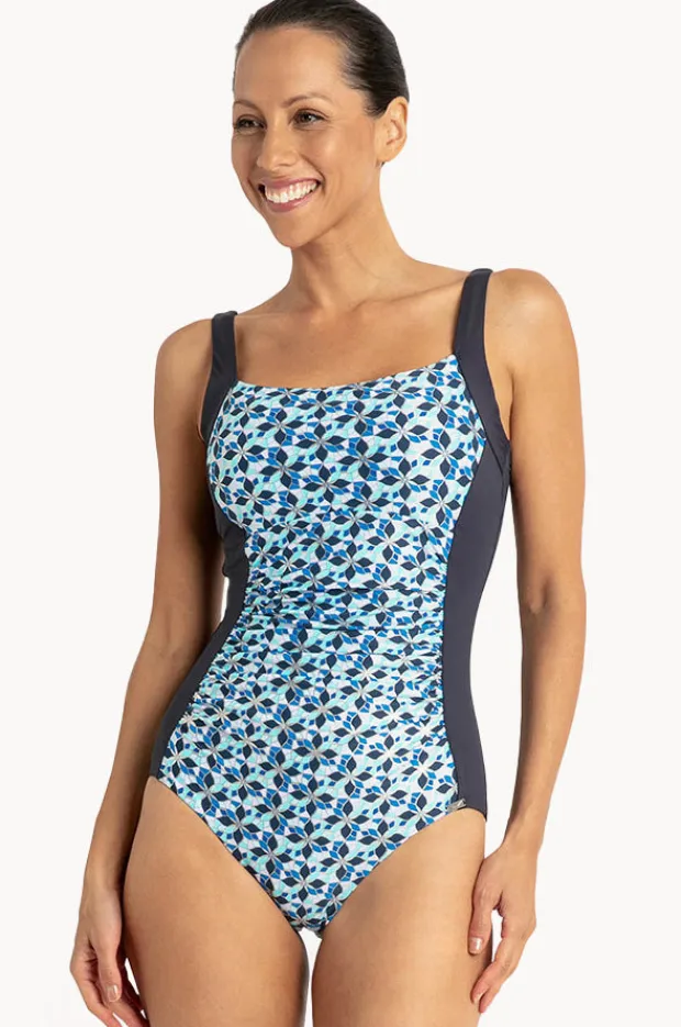 Women Jantzen Deco Ruched Square Neck One Piece