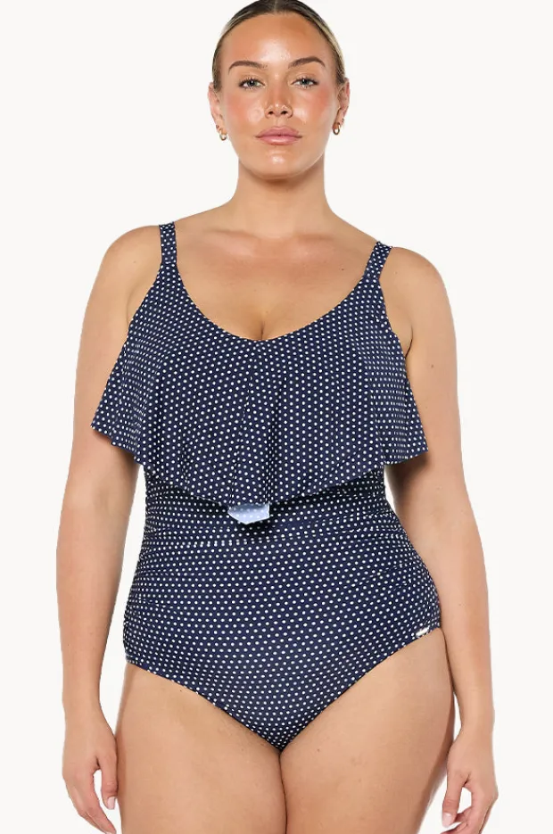 Women Capriosca Dots Frill V Neck One Piece