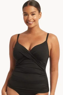 Women Sea Level Eco Essentials DD/E Cup Cross Front Tankini Separate