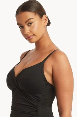 Women Sea Level Eco Essentials DD/E Cup Cross Front Tankini Separate