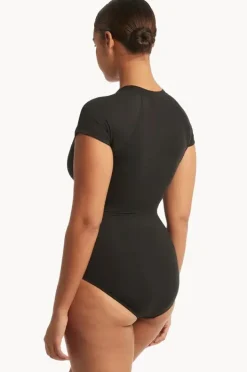 Women Sea Level Eco Essentials Zip Front Short Sleeve Sunsuit