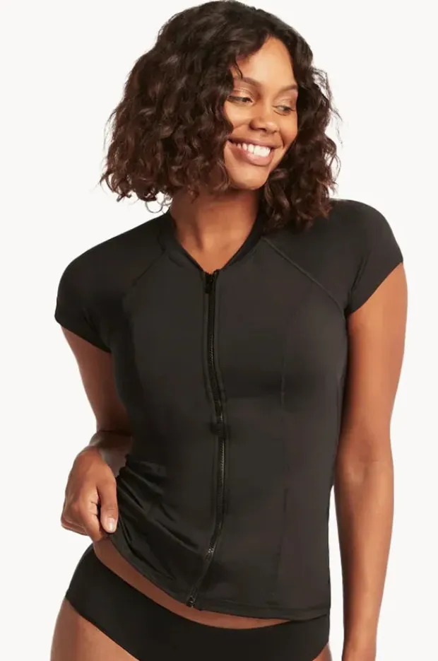 Women Sea Level Eco Essentials Zip Front Short Sleeve Suntop