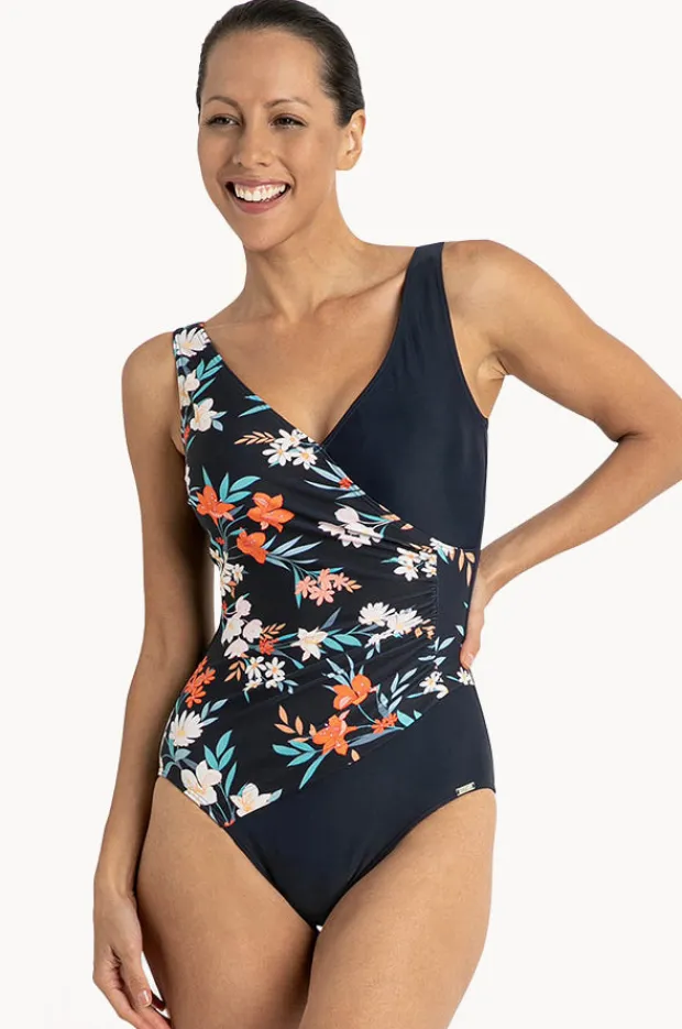 Women Jantzen Floral Gathered Cross Over One Piece