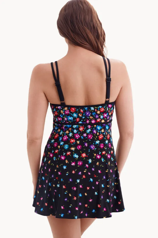 Women Longitude Flower Trail Empire Swim Dress