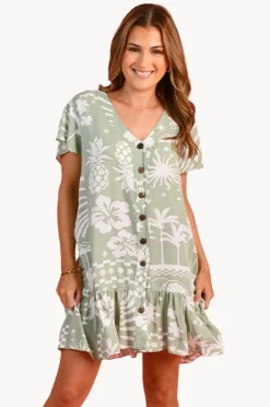 Women Go Girl Fruity Shores Cap Sleeve Button Dress