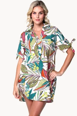 Women J.valdi Funky Palm Tie Sleeve Button Shirt