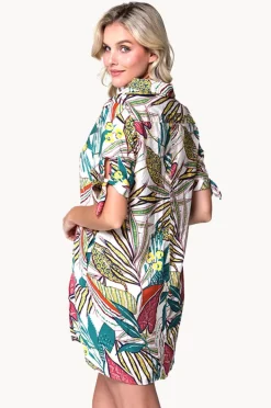 Women J.valdi Funky Palm Tie Sleeve Button Shirt