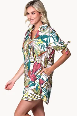 Women J.valdi Funky Palm Tie Sleeve Button Shirt