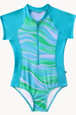 Salty Ink Girls Coastal Wave Short Sleeve Sunsuit