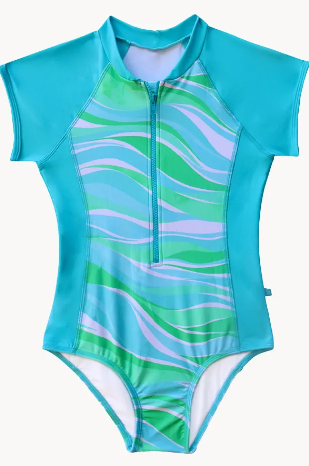 Salty Ink Girls Coastal Wave Short Sleeve Sunsuit